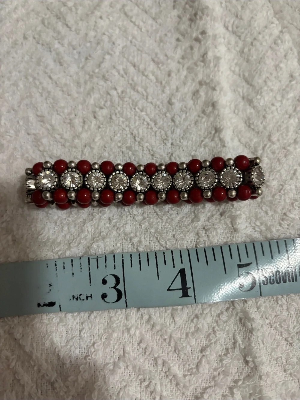 Red Beaded Rhinestone Stretch Bracelet